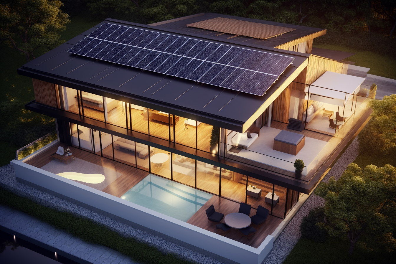 Maison de luxe vue du dessus avec grosse installation solaire